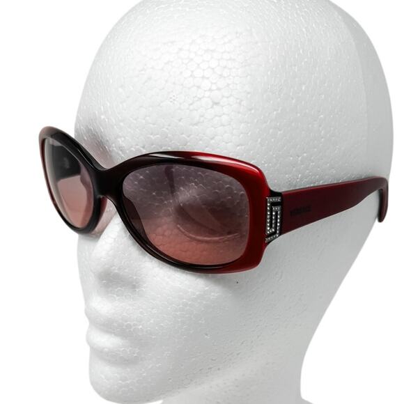Versace Ombre Rectangle Rhinestone Logo Sunglasses w/ case red black y2k vintage - Picture 1 of 9